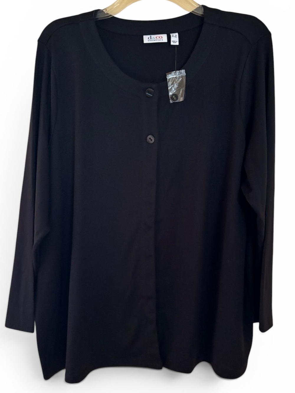 Women's Dark Black 2 Button-Front Long Sleeve Lightweight Flowy Cardigan